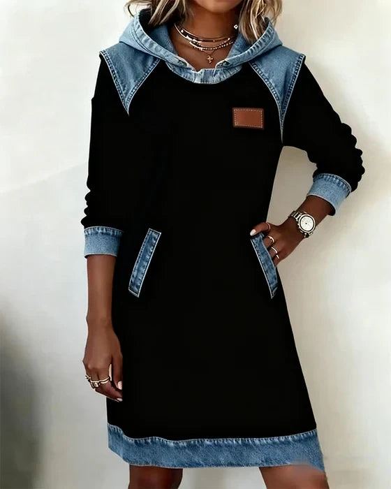 Lunariae - Casual Hooded Dress with Contrasting Style