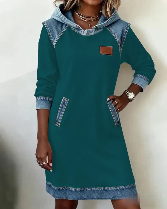 Lunariae - Casual Hooded Dress with Contrasting Style