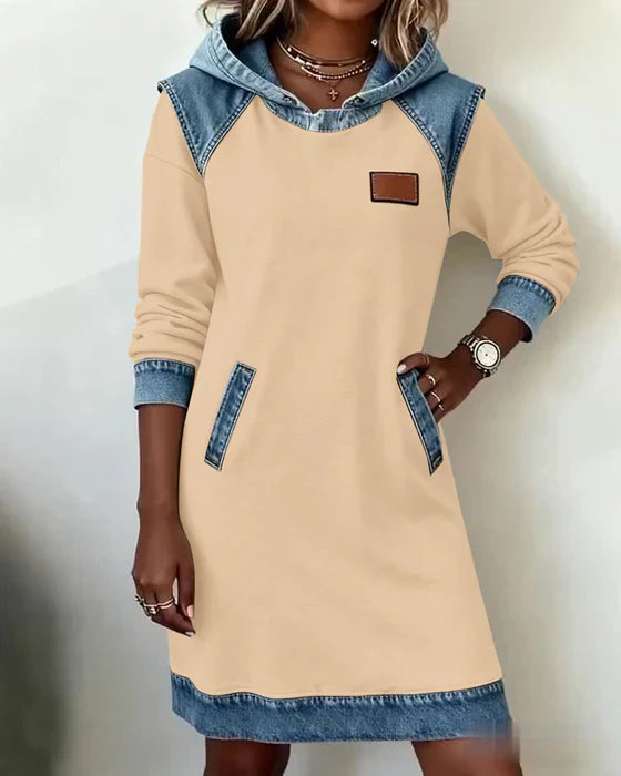 Lunariae - Casual Hooded Dress with Contrasting Style