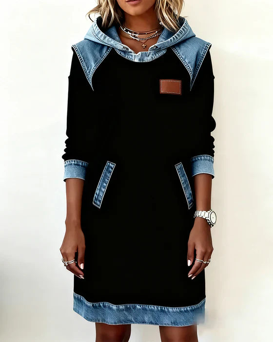 Lunariae - Casual Hooded Dress with Contrasting Style