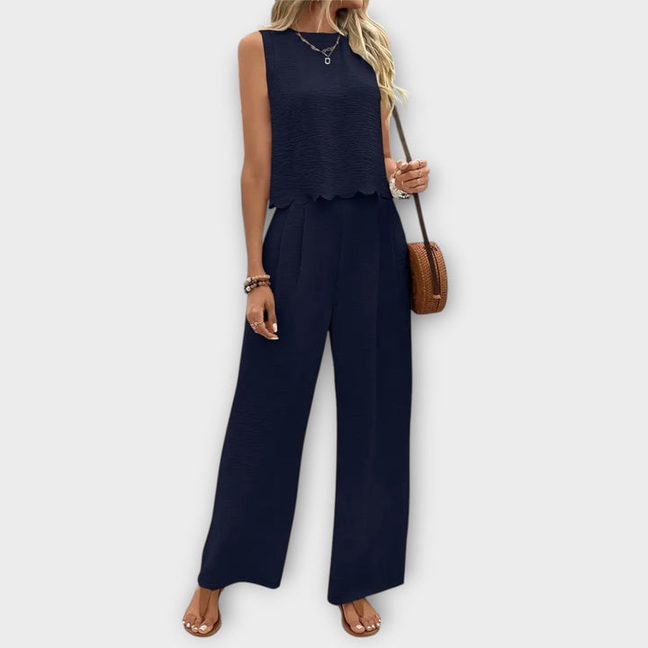 Vest with Petal Trim & Long Trousers