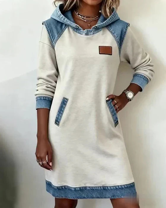 Lunariae - Casual Hooded Dress with Contrasting Style