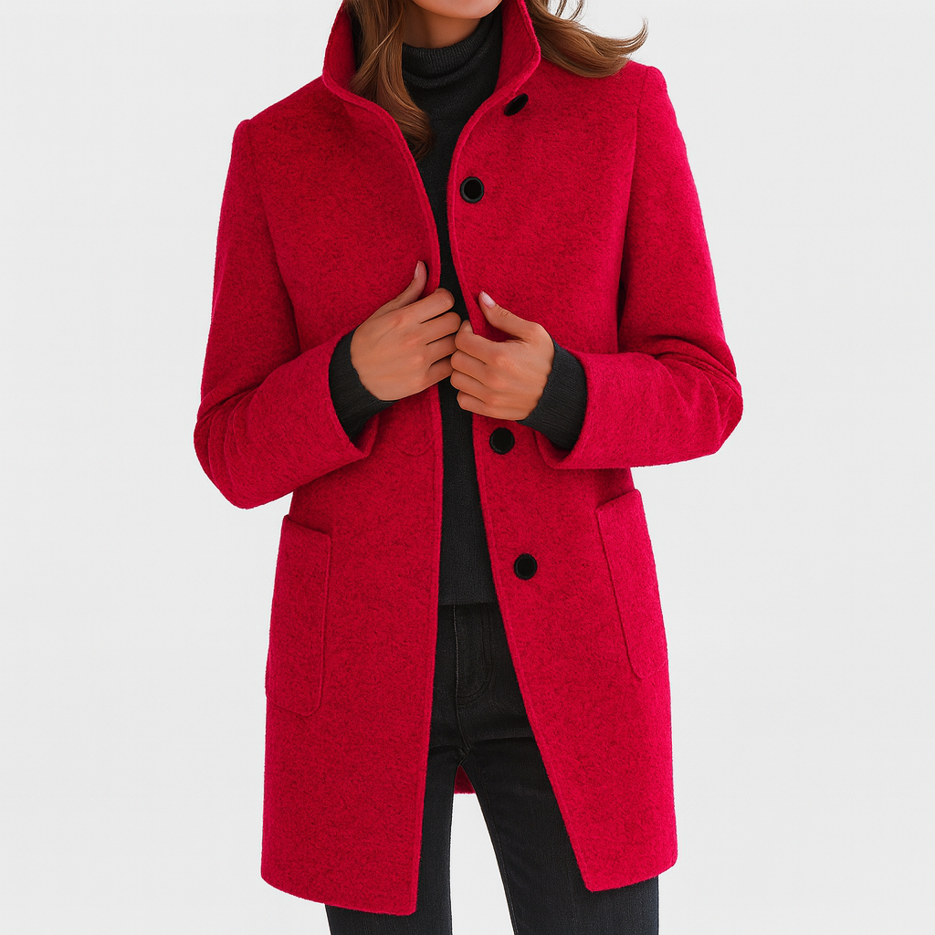 LIDIA – Elegant Wool Blend Jacket with High Collar for Effortless Warmth
