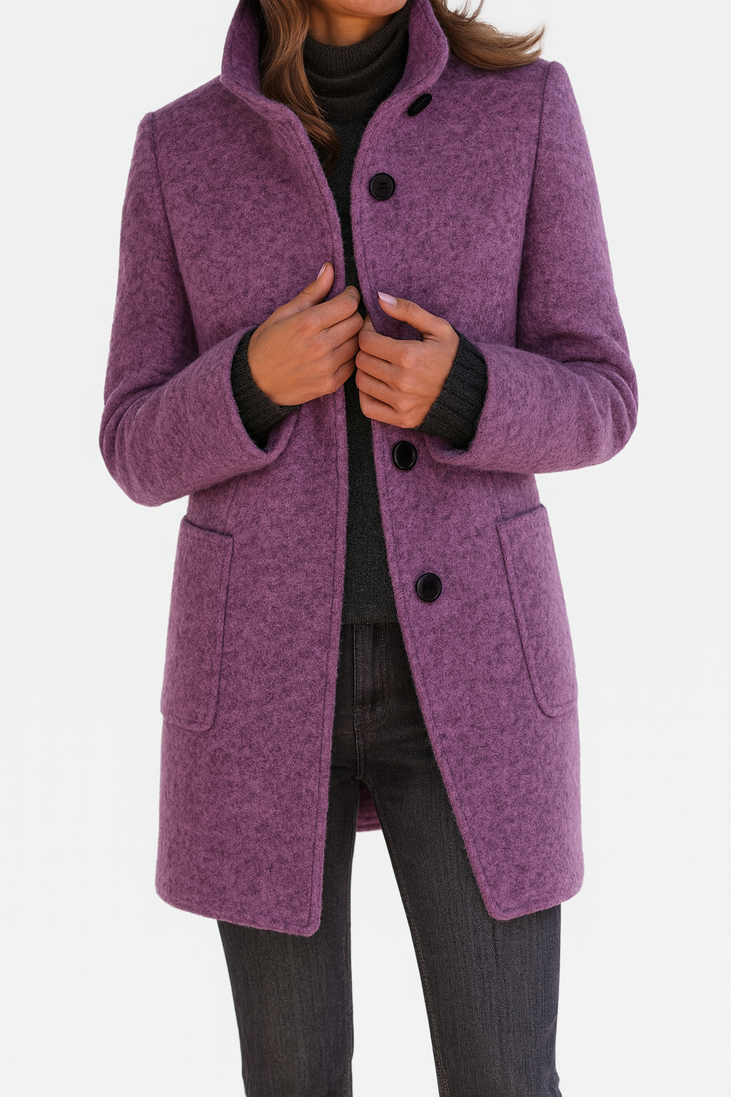 LIDIA – Elegant Wool Blend Jacket with High Collar for Effortless Warmth