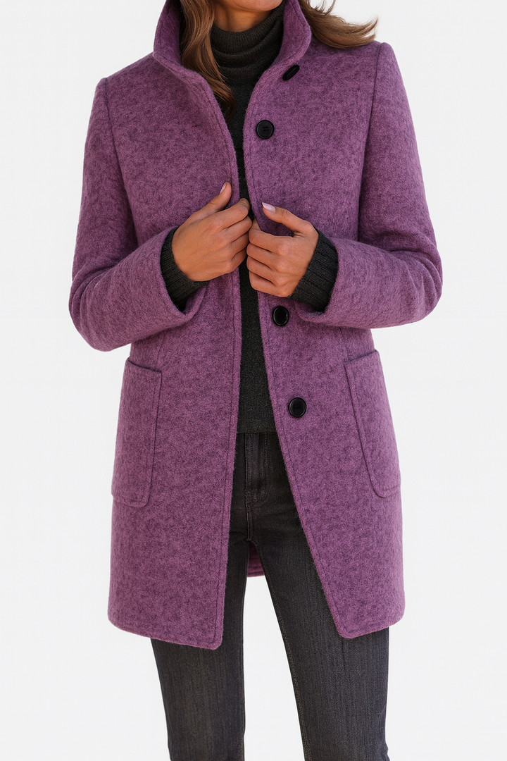 LIDIA – Elegant Wool Blend Jacket with High Collar for Effortless Warmth