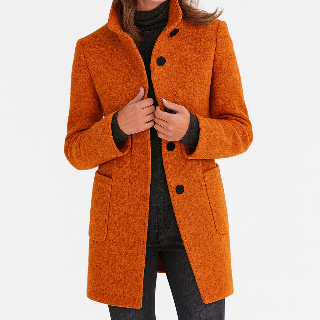 LIDIA – Elegant Wool Blend Jacket with High Collar for Effortless Warmth