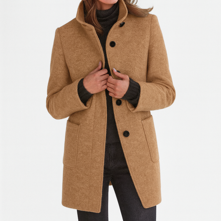 LIDIA – Elegant Wool Blend Jacket with High Collar for Effortless Warmth