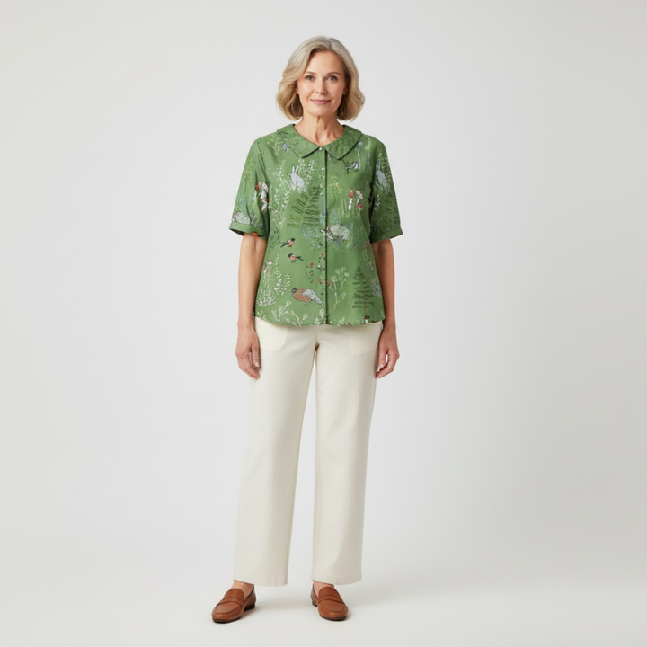 ALINA™ | Elegant Woven Blouse with Forest-Inspired Print