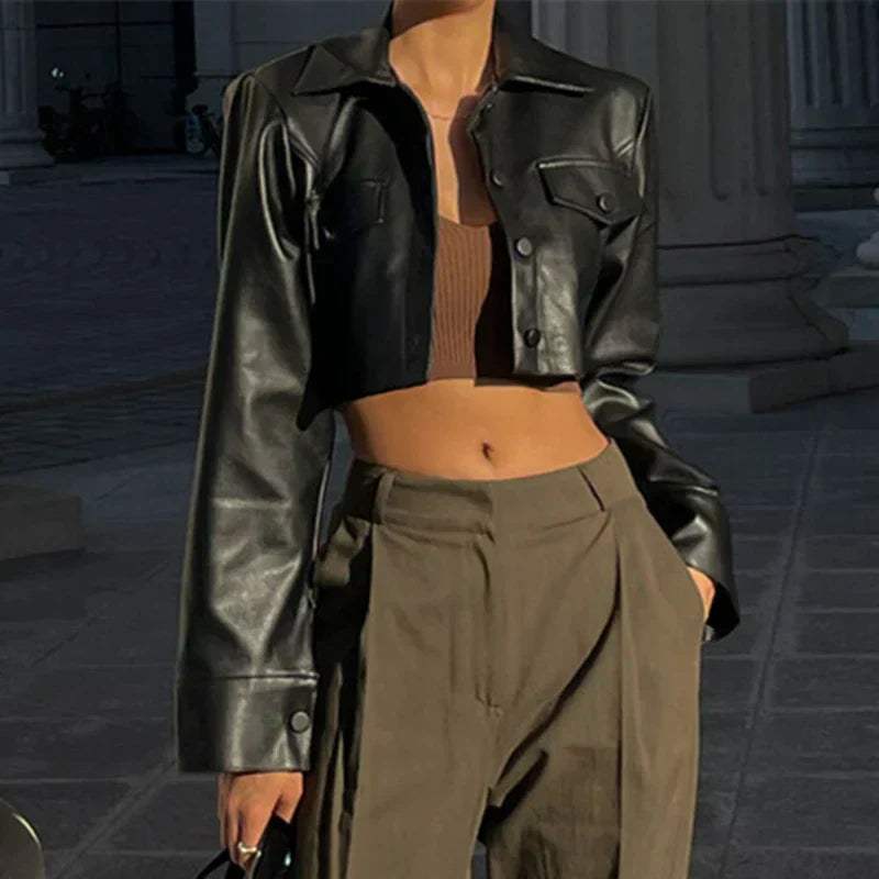 Élise™ | Chic Faux Leather Jacket