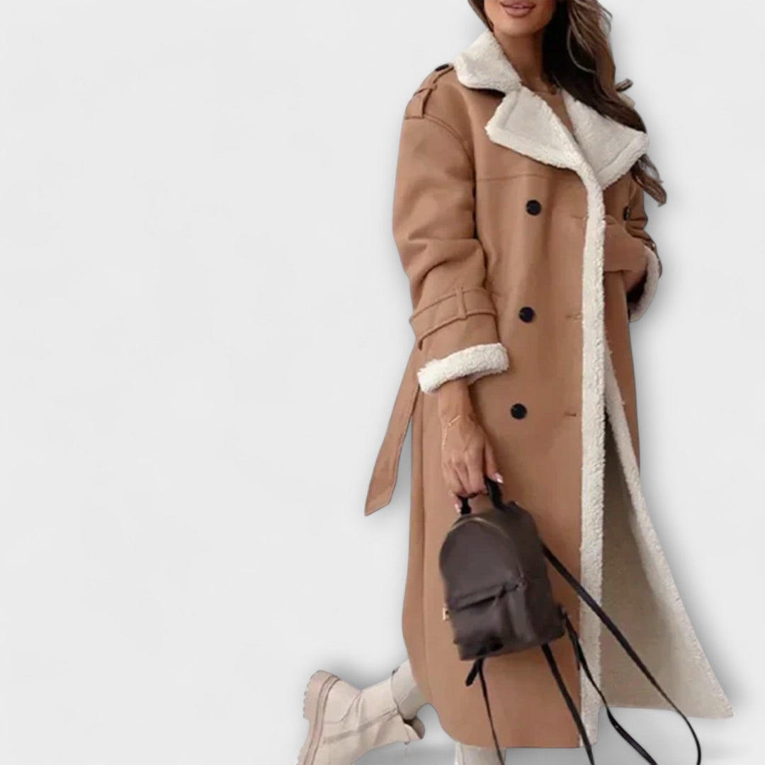 Maria – Long Classic Jacket with Fleece Lining and Teddy Collar