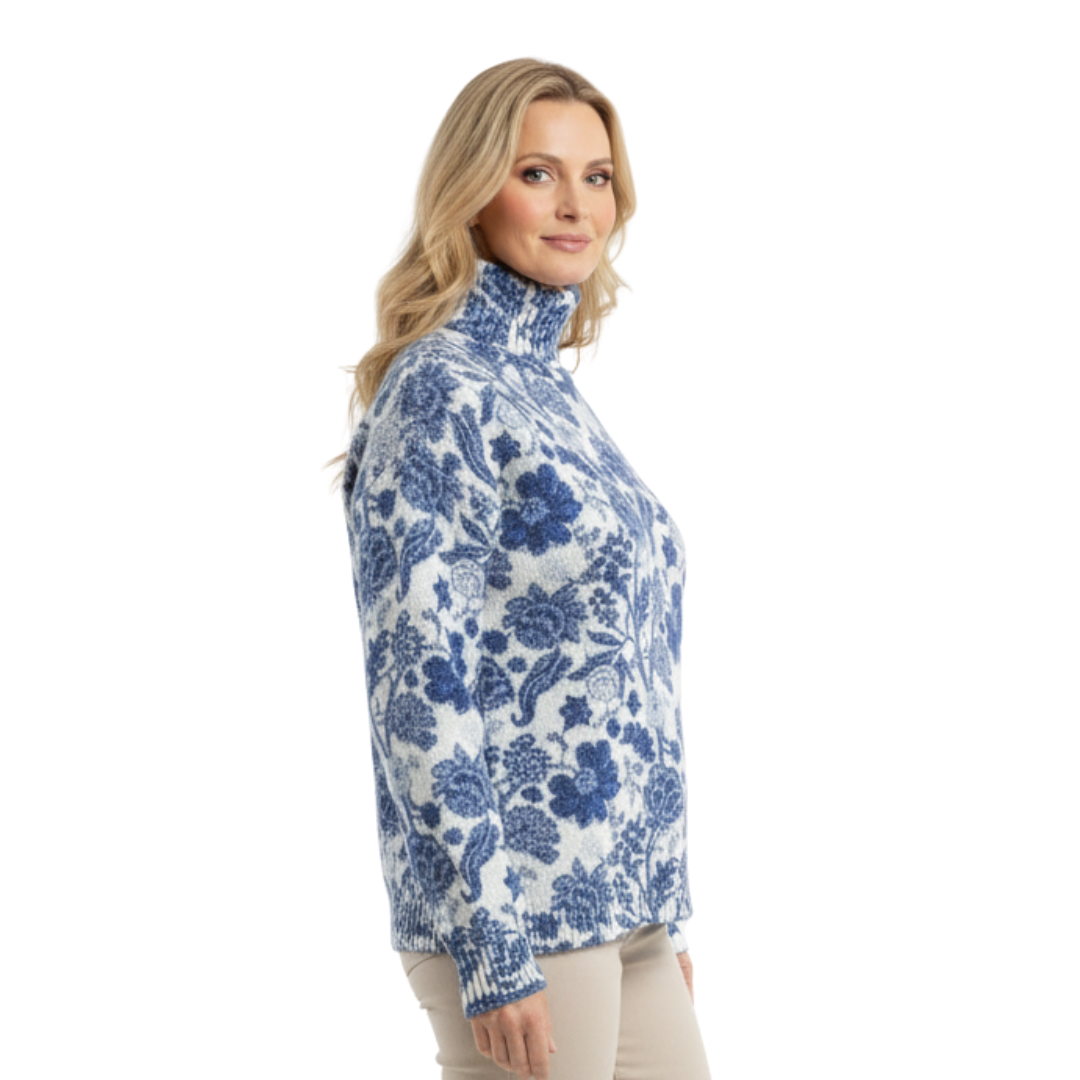 Grace | Winter Floral Knit Turtleneck