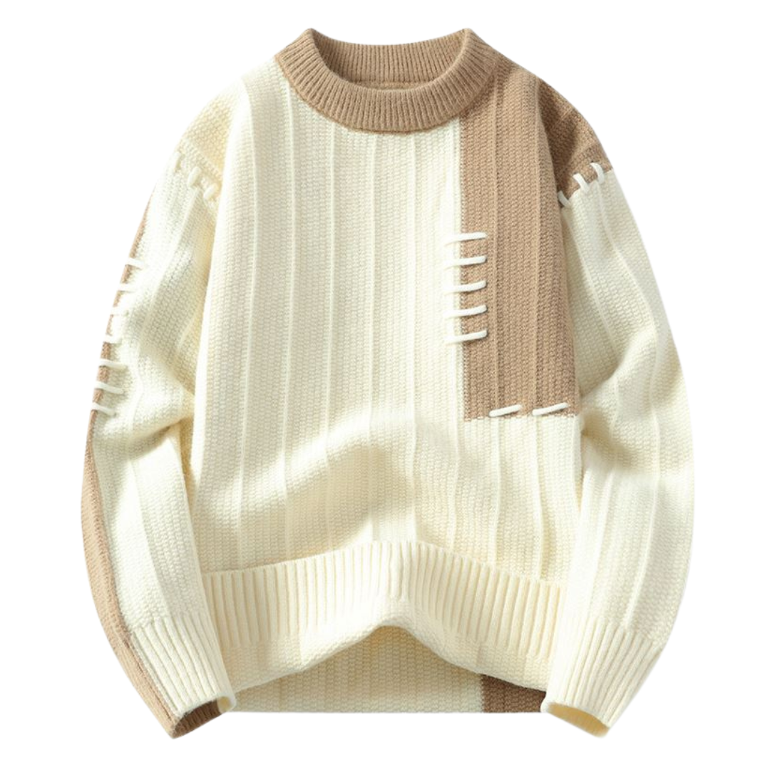 Sweater with Sewing Accents in Two Colors